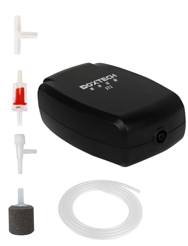 Boxtech Aquarium Luftpumpe,Mini Sauerstoffpumpe mit Luftstein,Rückschlagventil,Leistungsstarke luftsprudler Fisch Pumpe für Nanoaquarien（2 W） von boxtech