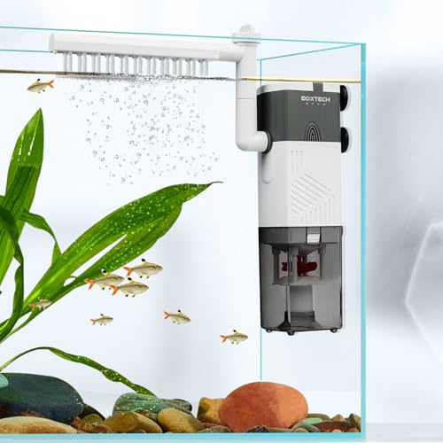 boxtech Aquariumfilter Interner 10W,4 in 1 Aquariumfilter Leistungspumpe Ultra Leise Einstellbarer Schwammfilter,Durchflussmenge 600L/H, geeignet für 160-300Liter von boxtech