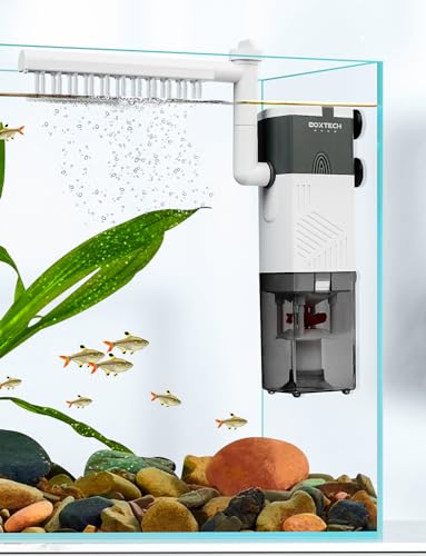 boxtech Aquariumfilter Interner 6W,4 in 1 Aquariumfilter Leistungspumpe Ultra Leise Einstellbarer Schwammfilter,Durchflussmenge 450L/H, geeignet für 70-150Liter von boxtech