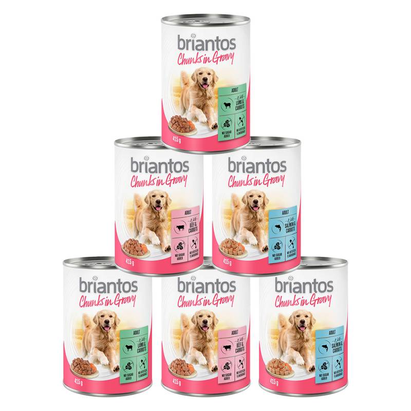 Briantos Chunks in Gravy 6 x 415 g - Mixpaket (Rind, Lachs und Lamm) von briantos