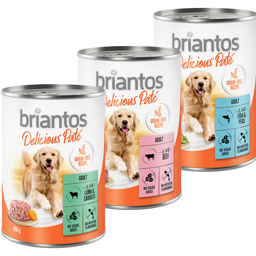 Briantos Delicious Paté 24 x 400 g zum Sonderpreis! - Mix: Fisch, Lamm & Rind von briantos