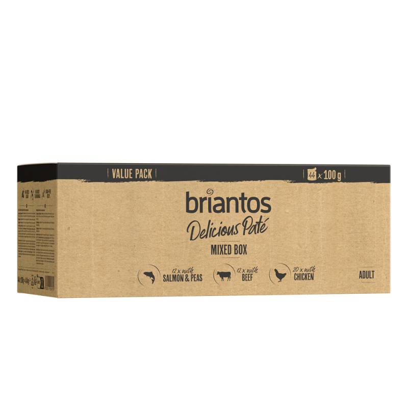 Briantos Delicious Paté Sparpack 44 x 100 g - Mixpaket (Huhn, Rind & Lachs) Delicious Paté von briantos