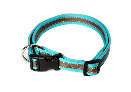 brustgeschirr.com Hundehalsband, Soft Grip, türkis/braun, 55-90cm, 25mm, mit Zugentlastung, Ziernähte reflektierend, Kanten weich gepolstert von brustgeschirr.com