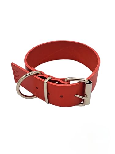 BUB'S Hundehalsband aus Rindsleder, Ursprung Europa, geölt und weich, weich und widerstandsfähig, pflanzliche Gerbung (rot, Größe L, verstellbar von 37 bis 46 cm Breite 40 mm) von bub's