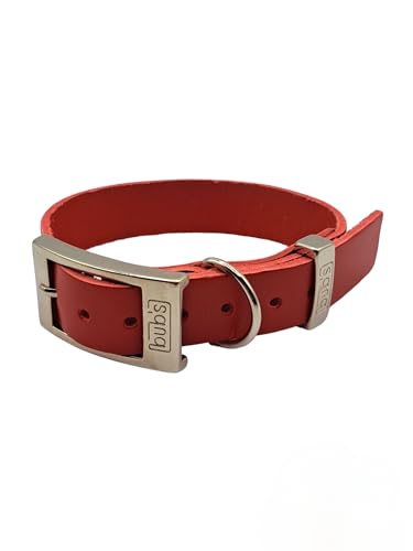 BUB'S Hundehalsband aus Rindsleder, Ursprung Europa, geölt und weich, weich und widerstandsfähig, pflanzliche Gerbung (rot, Größe M, verstellbar von 31 bis 43 cm Breite 25 mm) von bub's