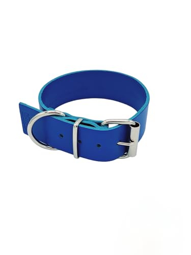 BUB's Hundehalsband aus Rindsleder, Herkunft Europa, weich und widerstandsfähig, pflanzliche Gerbung (Blau, Größe L, verstellbar von 37 bis 46 cm Breite 40 mm) von bub's