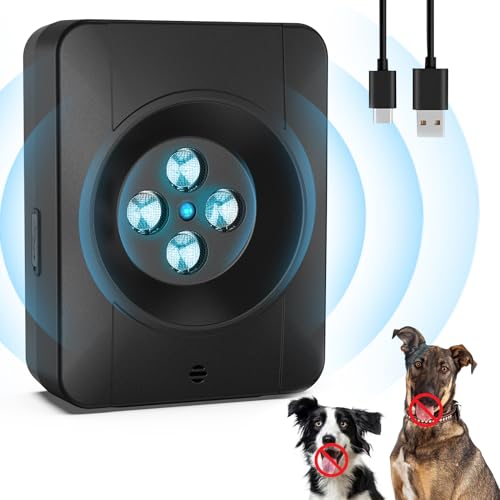 Anti Bell Gerät Hunde, 4 Sendern Wiederaufladbares Anti Bell für Hunde, 33Fuß Automatisch Antibell Ultraschall Gerät, Hundebell Kontrollgeräte Innen Draußen Sicher für Kleine Mittel Große Hunde von bubbacare