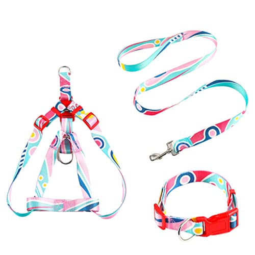 budiniao 3 Teile/Kit Haustier Halsband Leine Print Einstellbar Kleine Große Haustiere Outdoor Walking Geschirr Waschbar Personalisiertes Geschenk, Rosa, 1.5 x 120 cm, M von budiniao