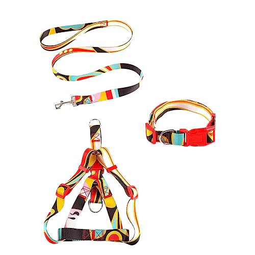 budiniao 3 Teile/Kit Haustier Halsband Leine Print Einstellbar Kleine Große Haustiere Outdoor Walking Geschirr Waschbar Personalisiertes Geschenk, Schwarz, 1.5 x 120 cm, M von budiniao