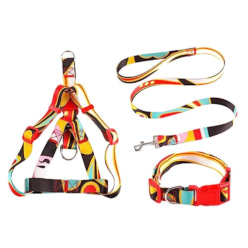 budiniao 3 Teile/Kit Haustier Halsband Leine Print Einstellbar Kleine Große Haustiere Outdoor Walking Geschirr Waschbar Personalisiertes Geschenk, Schwarz, 2.5 x 120 cm, XL von budiniao