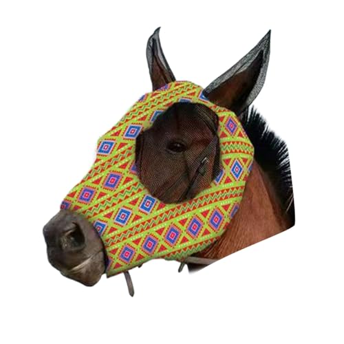 budiniao Atmungsaktive Pferde Gesichtsmaske, Sonnen und Mückenschutz für Pferdefreunde, Stoff Gesichtsschutzausrüstung für Pferde, Gelb von budiniao