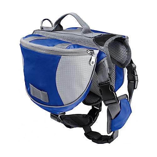 budiniao Oxford Stoff Haustier Satteltasche, tragbarer schützender Tragegriff, lässige, reflektierende, verstellbare Satteltasche mit Mehreren Taschen, Blau M von budiniao