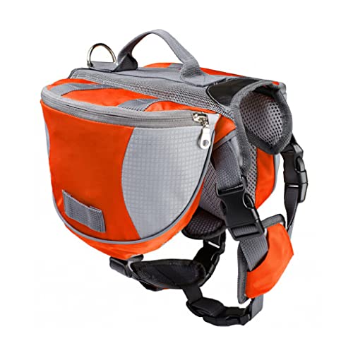 budiniao Oxford Stoff Haustier Satteltasche, tragbarer schützender Tragegriff, lässige, reflektierende, verstellbare Satteltasche mit Mehreren Taschen, Orangen von budiniao