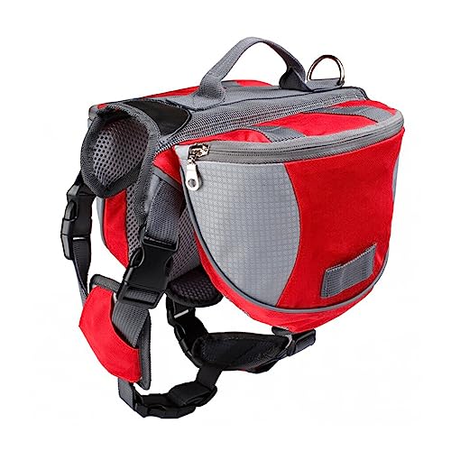budiniao Oxford Stoff Haustier Satteltasche, tragbarer schützender Tragegriff, lässige, reflektierende, verstellbare Satteltasche mit Mehreren Taschen, Rot L von budiniao