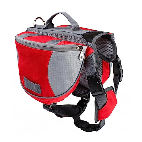 budiniao Oxford Stoff Haustier Satteltasche, tragbarer schützender Tragegriff, lässige, reflektierende, verstellbare Satteltasche mit Mehreren Taschen, Rot M von budiniao