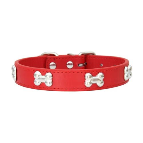 budiniao Stilvolles und langlebiges Hundehalsband, verstellbare Schnallen, leicht zu reinigen, PU Hundehalsband in Knochenform, Halsband für Hunde, Hundehalsbänder, Rot, L von budiniao