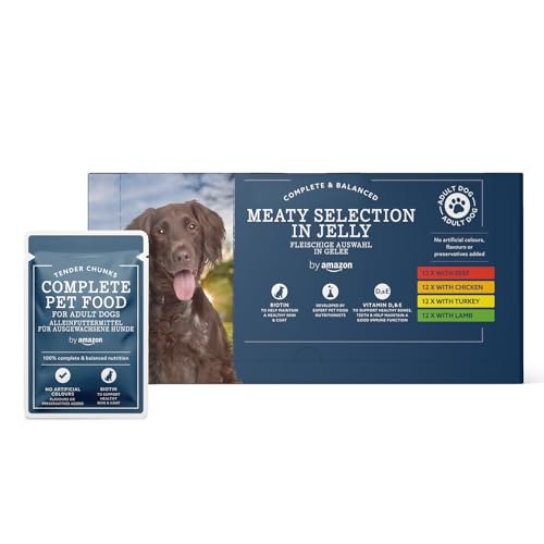 by Amazon Alleinfuttermittel für ausgewachsene Hunde, Fleischauswahl in Gelee, 4.8kg (48 Packungen mit 100g) von by Amazon