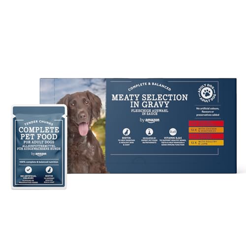 by Amazon Alleinfuttermittel für ausgewachsene Hunde, Fleischauswahl in Sauce, 4.8kg (48 Packungen mit 100g) von by Amazon