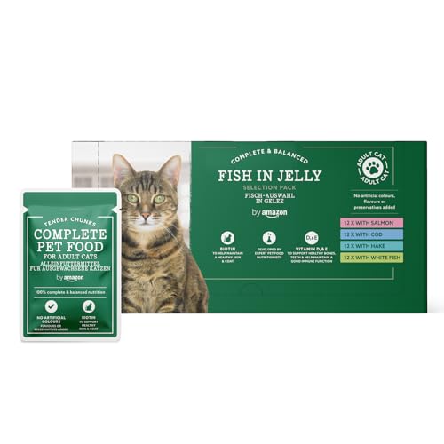 by Amazon Alleinfuttermittel für ausgewachsene Katzen, Fischauswahl in Gelee, 4.8kg (48 Packungen mit 100g) von by Amazon