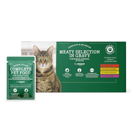 by Amazon Alleinfuttermittel für ausgewachsene Katzen, Fleischauswahl in Sauce, 4.8kg (48 Packungen mit 100g) von by Amazon