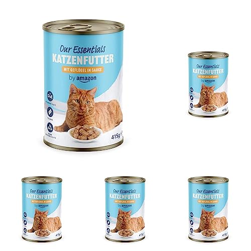 by Amazon Katzen Nassfutter Häppchen mit Geflügel in Sauce, 415g, 1er-Pack (Packung mit 5) von by Amazon