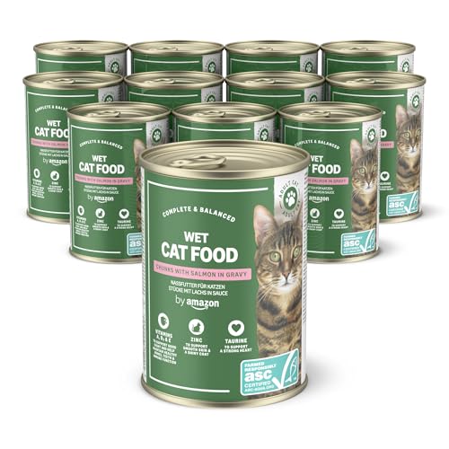 by Amazon Nassfutter für Katzen, Stücke mit ASC-zertifiziertem Lachs in Sauce, 12 x 415 g von by Amazon