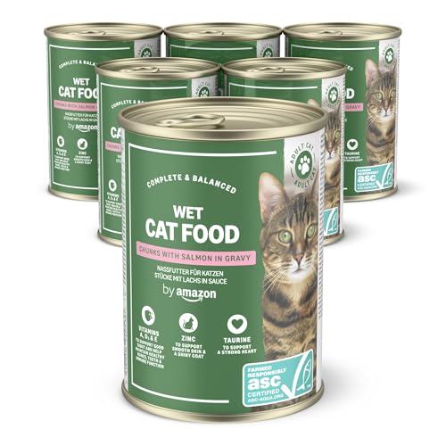 by Amazon Nassfutter für Katzen, Stücke mit ASC-zertifiziertem Lachs in Sauce, 6 x 415 g von by Amazon