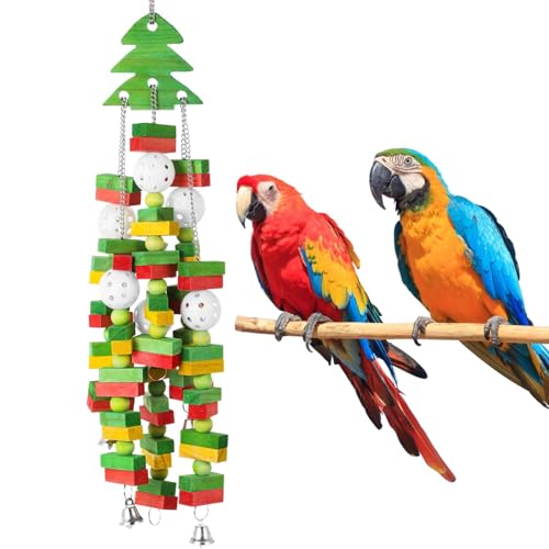 byepica Großes Vogel-Weihnachtsspielzeug mit hängenden Glocken, buntes Holzblock-Design für Aras, Graupapageien, Kakadu byepica Großes Vogel-Weihnachtsspielzeug mit hängenden Glocken, buntes Holzblock-Design für Aras, Graupapageien, Kakadu von byepica