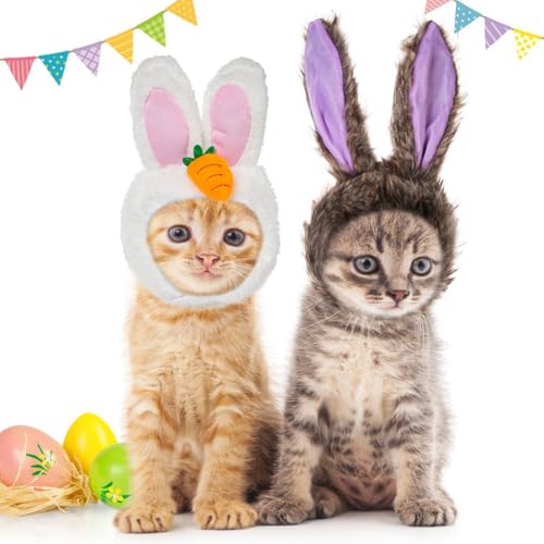 byepica Osterhasen-Kostüm-Set für Katzen und kleine Hunde, 2 Stück, niedliche Rettich-Hasenohren, Plüsch-Kopfbedeckung, Oster-Party-Outfit von byepica