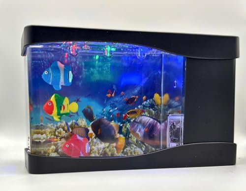 Niedliches Mini-Fischbecken von c & d pets – kleines Aquarium mit beweglichen künstlichen Fischen, Spielzeug-Aquarium für Kinder, Babys und Katzen – Miniatur-Fisch-Aquarium-Lampe für Zuhause, Büro von c & d pets