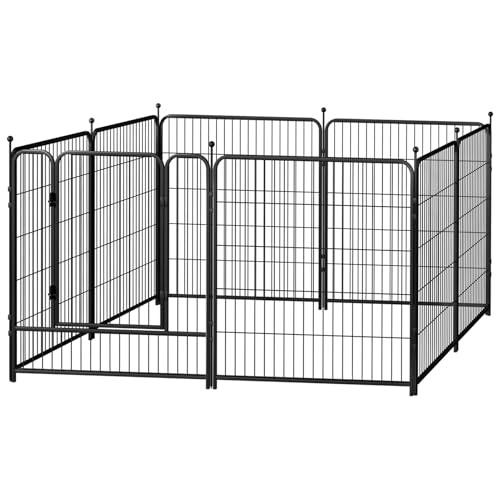 cadciehe Gartenzaun mit niedriger Schwellentür, 101,6 cm x 7 m, 8 Paneele, Outdoor-Hundezaun, robuster Hundezaun für Hof und Camping, Outdoor, Innenbereich, modulares Zaun, Schwarz von cadciehe