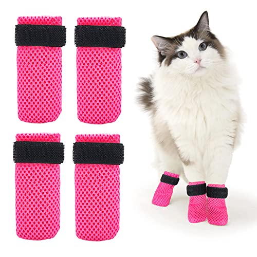 Katzenstiefel, Pfotenabdeckungen, kratzfeste Katzenfußabdeckungen für Katzen, verstellbares Netz, Katzenkrallenschutz, rutschfest, atmungsaktiv, geeignet für Familie, Haustiere, Katzen, Baden und von caichuxiye