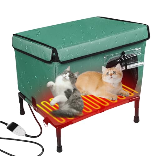 Beheiztes Katzenhaus für Outdoor-Katzen, wetterfest, beheizter Katzenschutz mit Haustier-Heizkissen, bietet sicheres, isoliertes Katzenhaus für den Außenbereich (53,3 x 40,6 x 43,2 cm) von caleforra