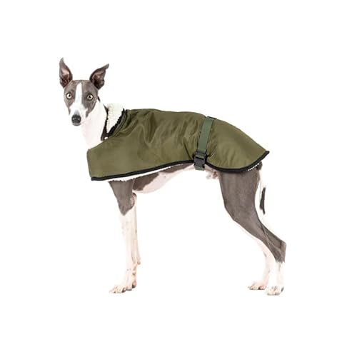 Wasserdichter Mantel für Whippets: Stil, Kälte- und Regenschutz – Teddy-Futter, Wärmedämmung, Loch für Geschirr – ideal für Whippet und italienische Windhunde, Khaki, Größe S von candyPet