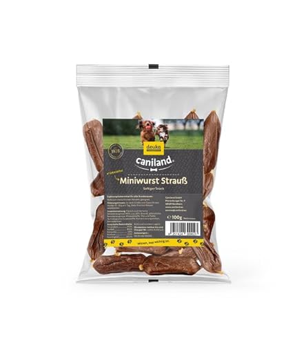 caniland Miniwurst Strauß | deutsche Premium-Qualität | nährstoffreiche Hundeleckerli | fettarm und proteinreich | mit Puten- und Truthahnfleisch im Naturdarm | Hundesnack 3-4cm von caniland