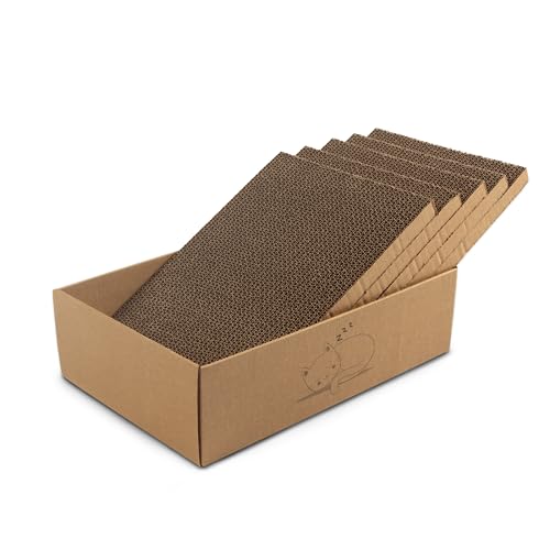 casa pura Katzenkratzbox Tiger mit 5 Kratzbrettern - 43,5 x 29,5 x 14 cm - Doppelseitige Kratzpappe für Katzen - Kratzbrett Katze zur Krallenpflege von casa pura