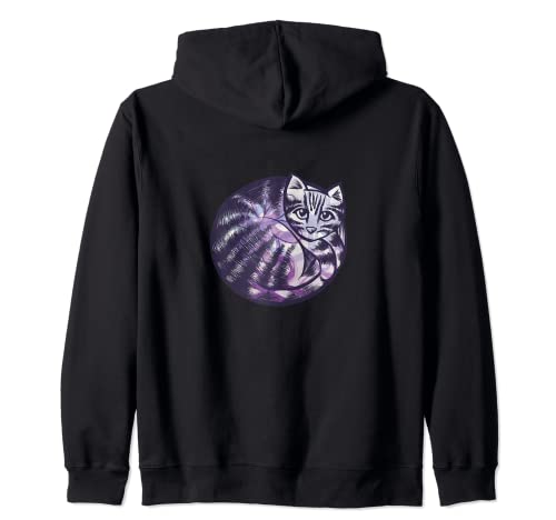 Artistic Curled Up Cat Cute Purple Floral Tabby Cat Art Zip Hoodie von CAT