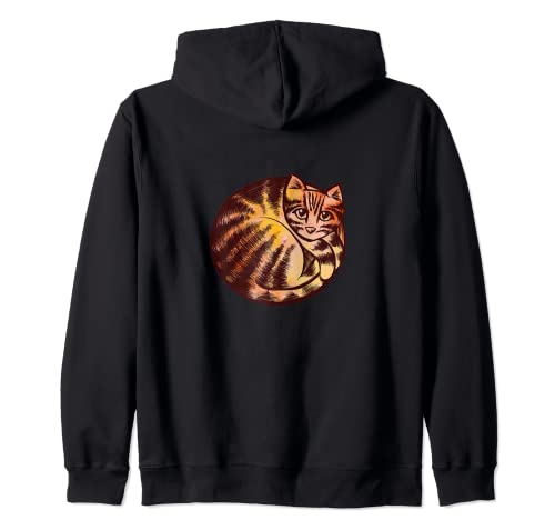 Artistic Fire Curled Up Katze Red Orange Tabby Katze Art Zip Hoodie von CAT