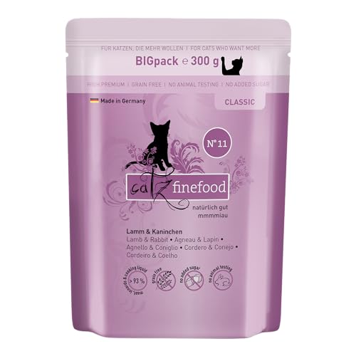 catz finefood N° 11 Lamm & Kaninchen Feinkost Katzenfutter nass, Premium Nassfutter für Katzen ohne Getreide und Zucker mit hohem Fleischanteil (6 x 300g Beutel) von catz finefood