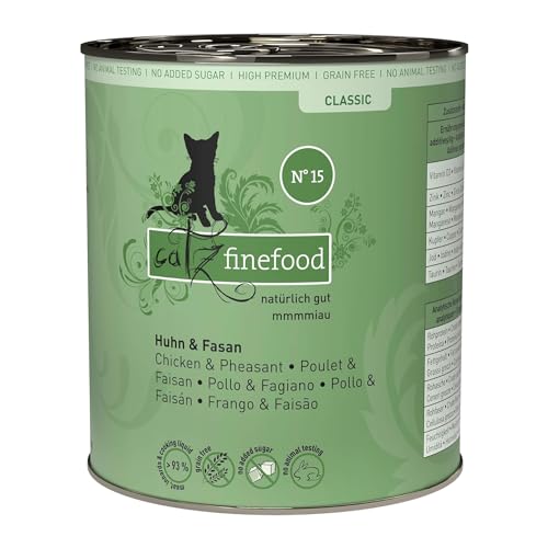 catz finefood Classic N° 15 Huhn & Fasan Katzenfutter nass - Gourmet Nassfutter für Ihre Katze ohne Zucker & Getreide, glutenfrei - mit hohem Fleischanteil, Made in Germany (6 x 800g Dosen) von catz finefood