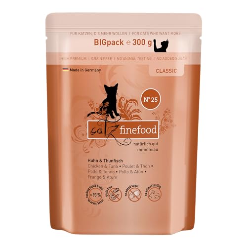 catz finefood Classic N° 25 Huhn & Thunfisch Feinkost Katzenfutter nass, Premium Nassfutter für Katzen ohne Getreide und Zucker mit hohem Fleischanteil (6 x 300g Beutel) von catz finefood