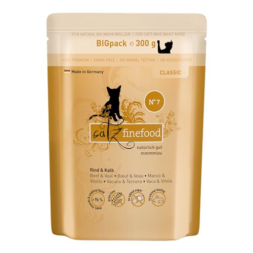 catz finefood N° 7 Rind & Kalb Feinkost Katzenfutter nass, Premium Nassfutter für Katzen ohne Getreide und Zucker mit hohem Fleischanteil (6 x 300g Beutel) von catz finefood