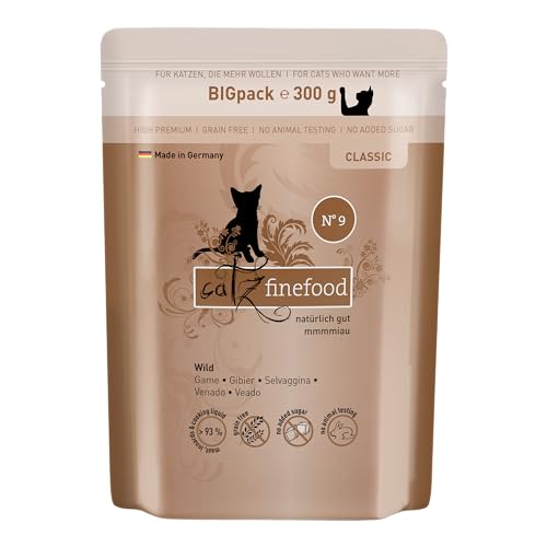 catz finefood Classic N° 9 Wild Feinkost Katzenfutter nass, Premium Nassfutter für Katzen ohne Getreide und Zucker mit hohem Fleischanteil (6 x 300g Beutel) von catz finefood