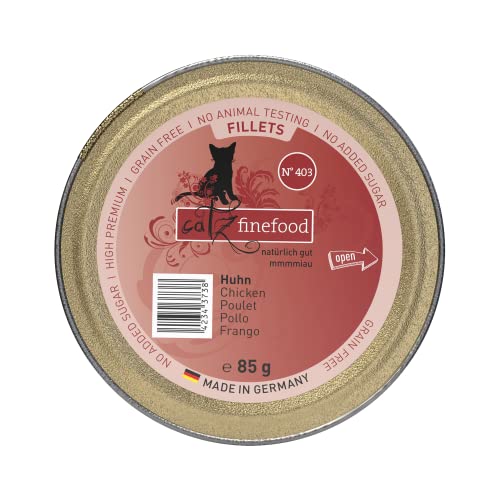 catz finefood Katzenfutter nass feine Filets No. 403 Huhn in Jelly - getreidefreies Nassfutter für Ihre Katze ohne Zucker - Katzennassfutter vom Feinste in Gelee, 85 g (12 er Pack) von catz finefood