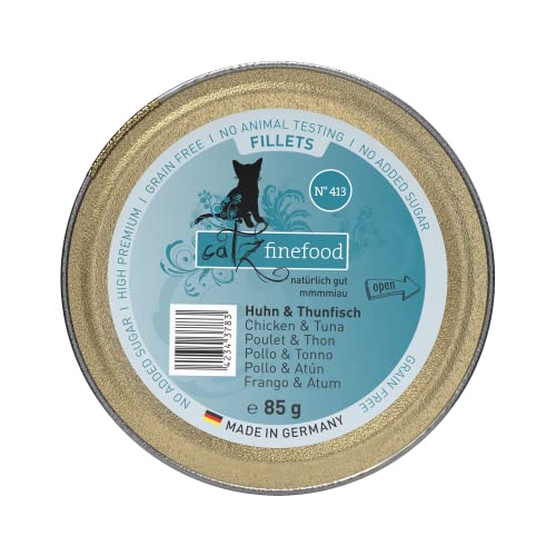 catz finefood Katzenfutter nass feine Filets No. 413 Huhn & Thunfisch in Jelly - getreidefreies Nassfutter für Ihre Katze ohne Zucker - Katzennassfutter vom Feinste in Gelee, 85 g (12 er Pack) von catz finefood