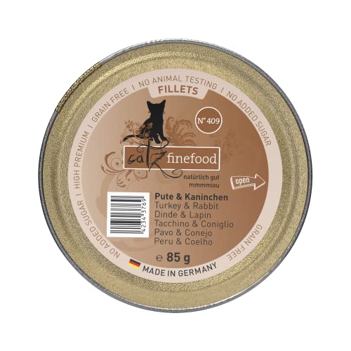 catz finefood Katzenfutter nass feine Filets No. 409 Pute & Kaninchen in Jelly - getreidefreies Nassfutter für Ihre Katze ohne Zucker - Katzennassfutter vom Feinste in Gelee, 85 g (12er Pack) von catz finefood