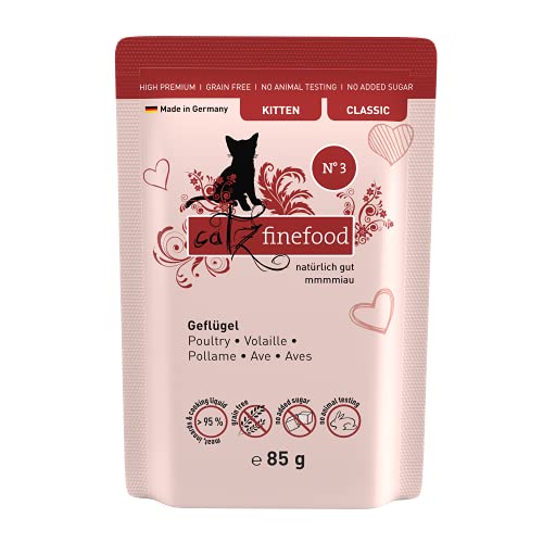 catz finefood Kitten N 3 Geflügel Katzenfutter nass - Feinkost Kitten Nassfutter für junge Katzen ohne Getreide und Zucker mit hohem Fleischanteil, 16 x 85g Beutel von catz finefood