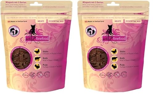 catz finefood Meatz Katzen Leckerlies Essential Mix - knusprige Streifen aus den beliebtesten Fleischsorten - Katzensnack für Allergiker ohne Zucker, getreidefrei (1 x 45 g) (Packung mit 2) von catz finefood