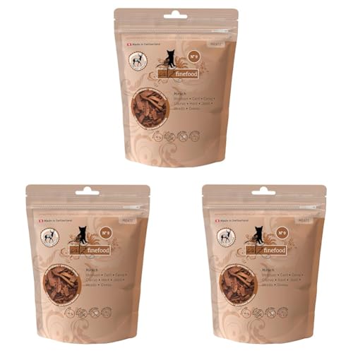 catz finefood Meatz Katzen Leckerlies Hirsch N° 9 - knusprige Streifen aus Hirschfleisch - gegrillt und getrocknet - Katzensnack ohne Zucker, getreidefrei, 45g (Packung mit 3) von catz finefood