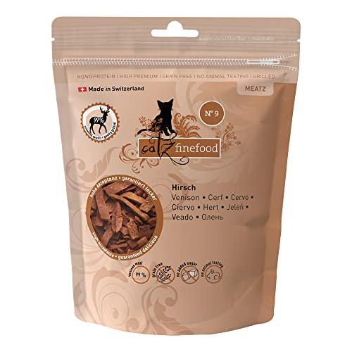 catz finefood Meatz Katzen Leckerlies Hirsch N° 9 - knusprige Streifen aus Hirschfleisch - gegrillt und getrocknet - Katzensnack ohne Zucker, getreidefrei, 45g von catz finefood